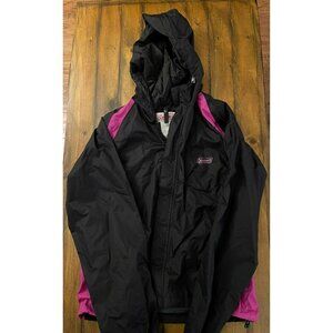 Women’s Black Pink S/M Coleman Windbreaker Jacket Full zip With Hood Unlined